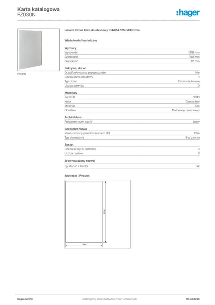 Zdjęcie Hager Karta katalogowa FZ030N | Hager Polska