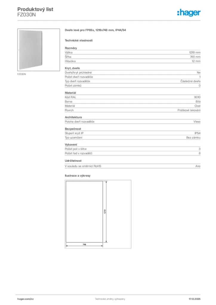 Obrázek Hager Produktový list FZ030N | Hager