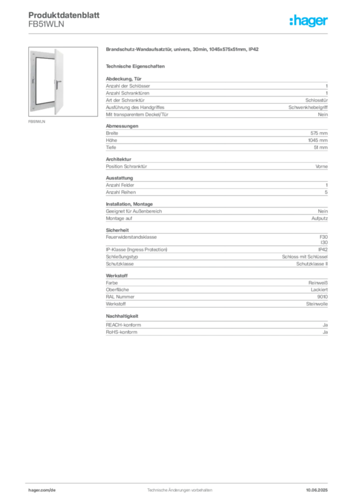 Hager Produktdatenblatt FB51WLN