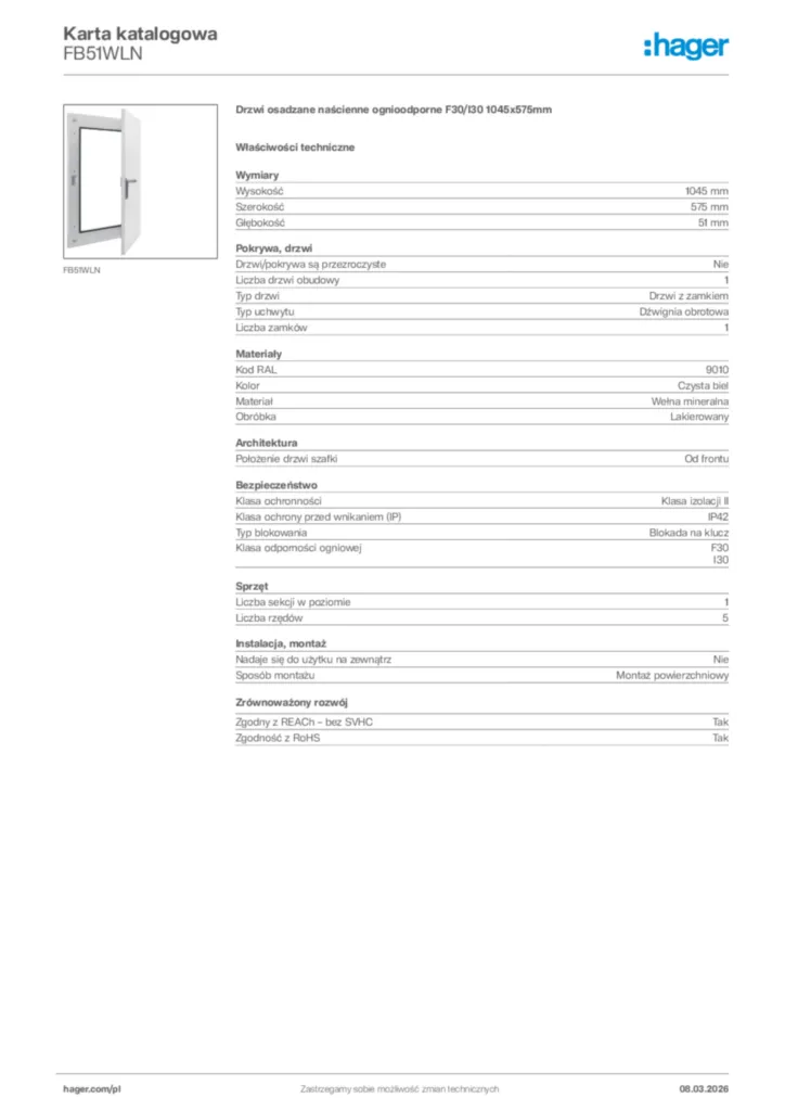 Zdjęcie Hager Karta katalogowa FB51WLN | Hager Polska