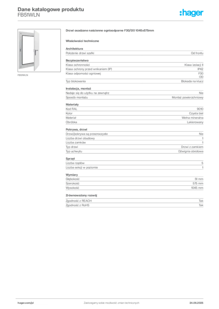 Zdjęcie Hager Karta katalogowa FB51WLN | Hager Polska
