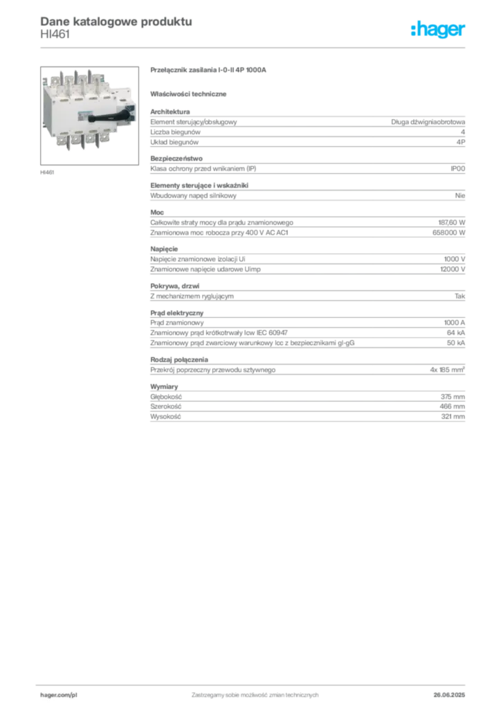 Zdjęcie Hager Karta katalogowa HI461 | Hager Polska