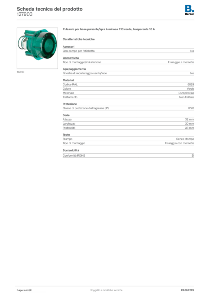 Immagine Berker Scheda tecnica del prodotto 127903 | Hager Italia