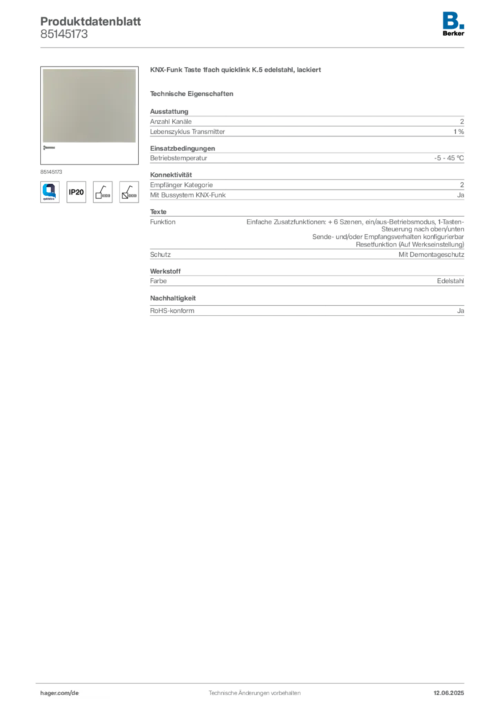Berker Produktdatenblatt 85145173