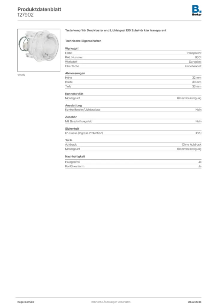 Bild Berker Produktdatenblatt 127902 | Hager Deutschland