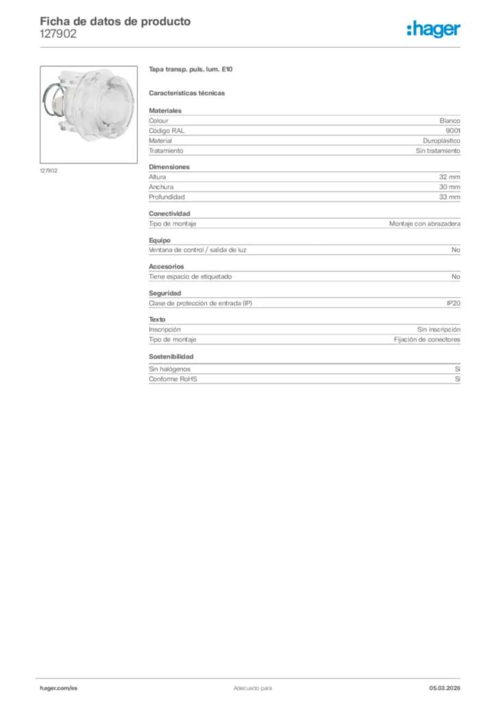 Imagen Hager Ficha de datos de producto 127902 | Hager España