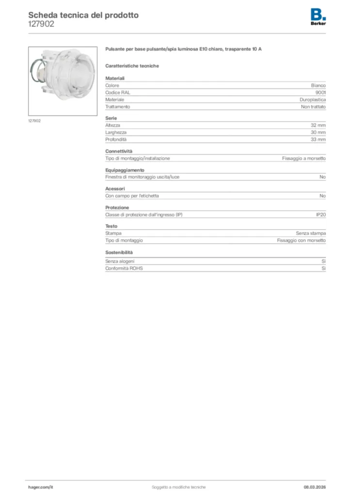 Immagine Berker Scheda tecnica del prodotto 127902 | Hager Italia