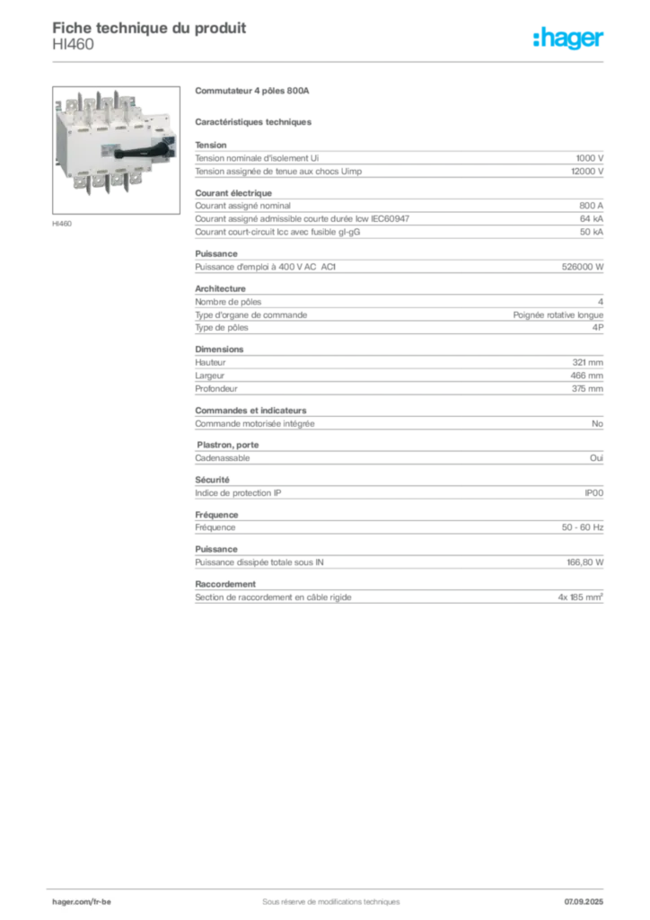 Image Hager Fiche technique du produit HI460 | Hager Belgique