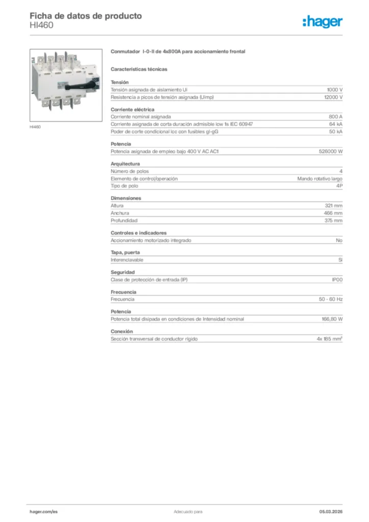 Imagen Hager Ficha de datos de producto HI460 | Hager España