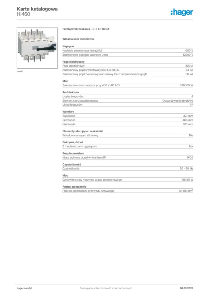 Zdjęcie Hager Karta katalogowa HI460 | Hager Polska