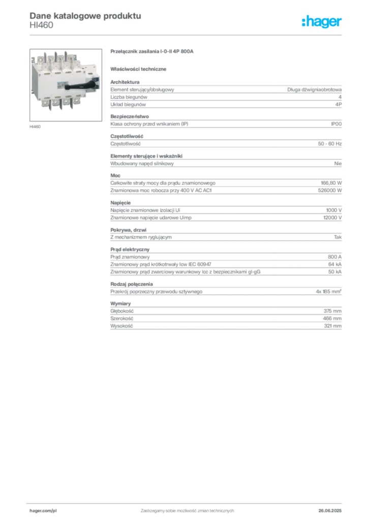 Zdjęcie Hager Karta katalogowa HI460 | Hager Polska