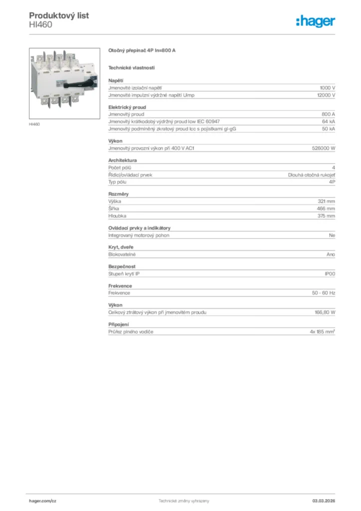 Obrázek Hager Product data sheet HI460 | Hager
