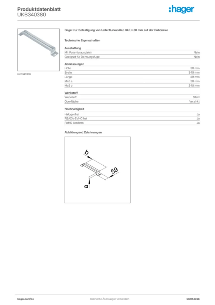 Bild Hager Produktdatenblatt UKB340380 | Hager Deutschland