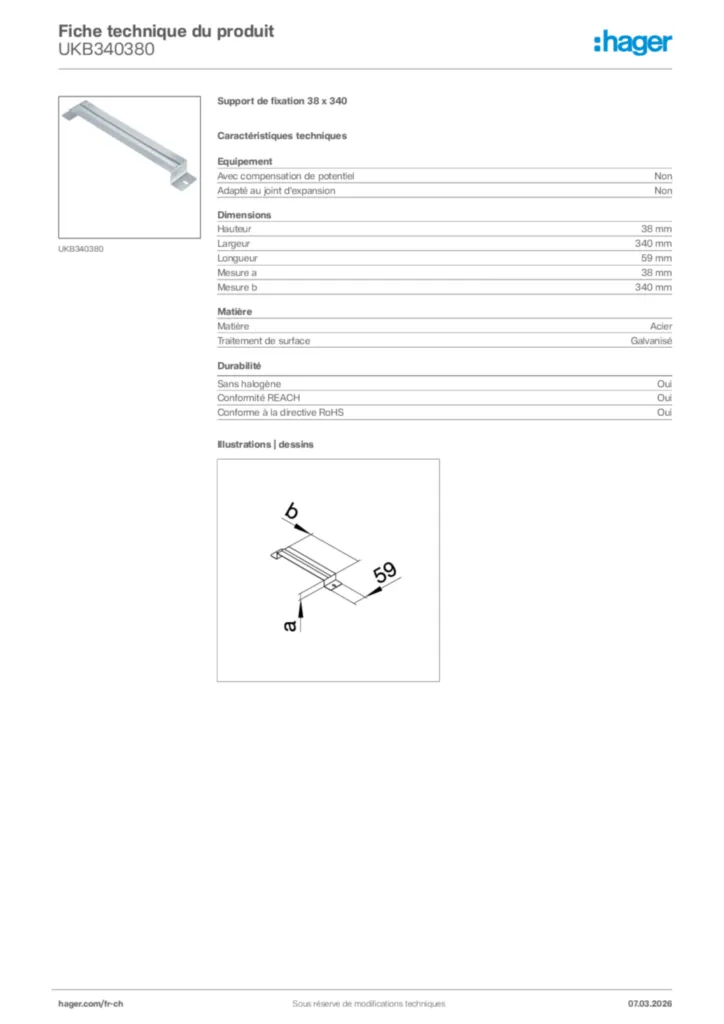 Image Hager Fiche technique du produit UKB340380 | Hager Suisse