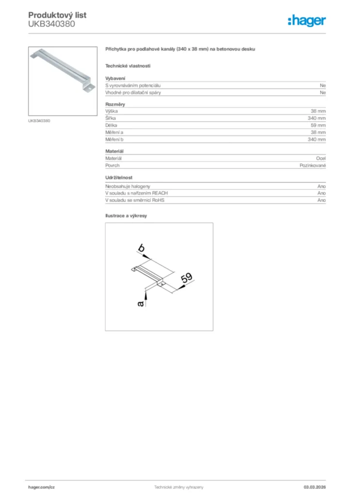 Obrázek Hager Product data sheet UKB340380 | Hager