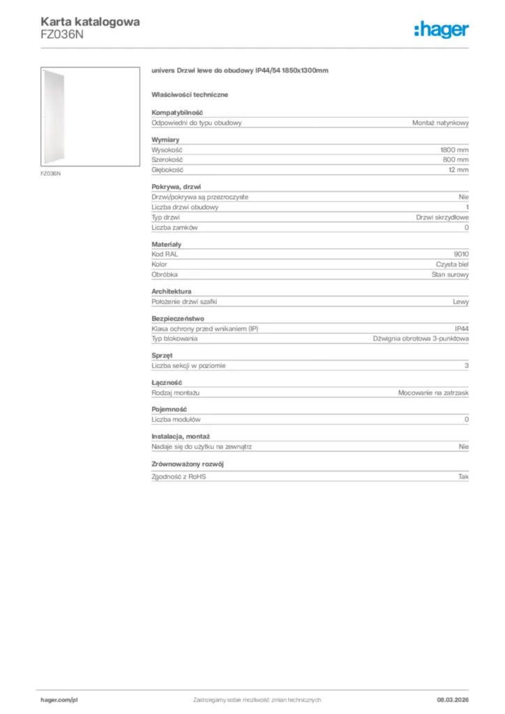Zdjęcie Hager Karta katalogowa FZ036N | Hager Polska