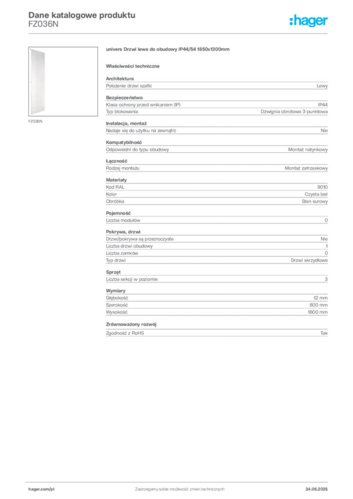 Zdjęcie Hager Karta katalogowa FZ036N | Hager Polska