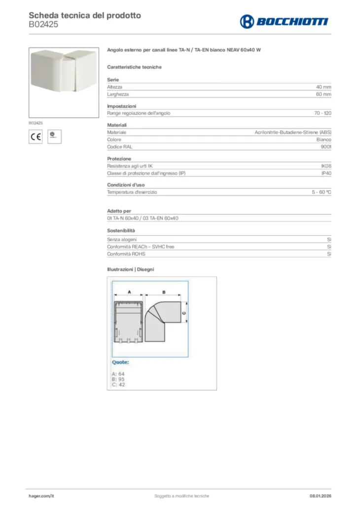 Immagine Bocchiotti Scheda tecnica del prodotto B02425 | Hager Italia
