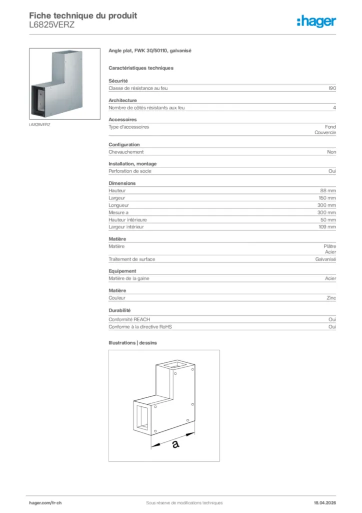 Image Hager Fiche technique du produit L6825VERZ | Hager Suisse