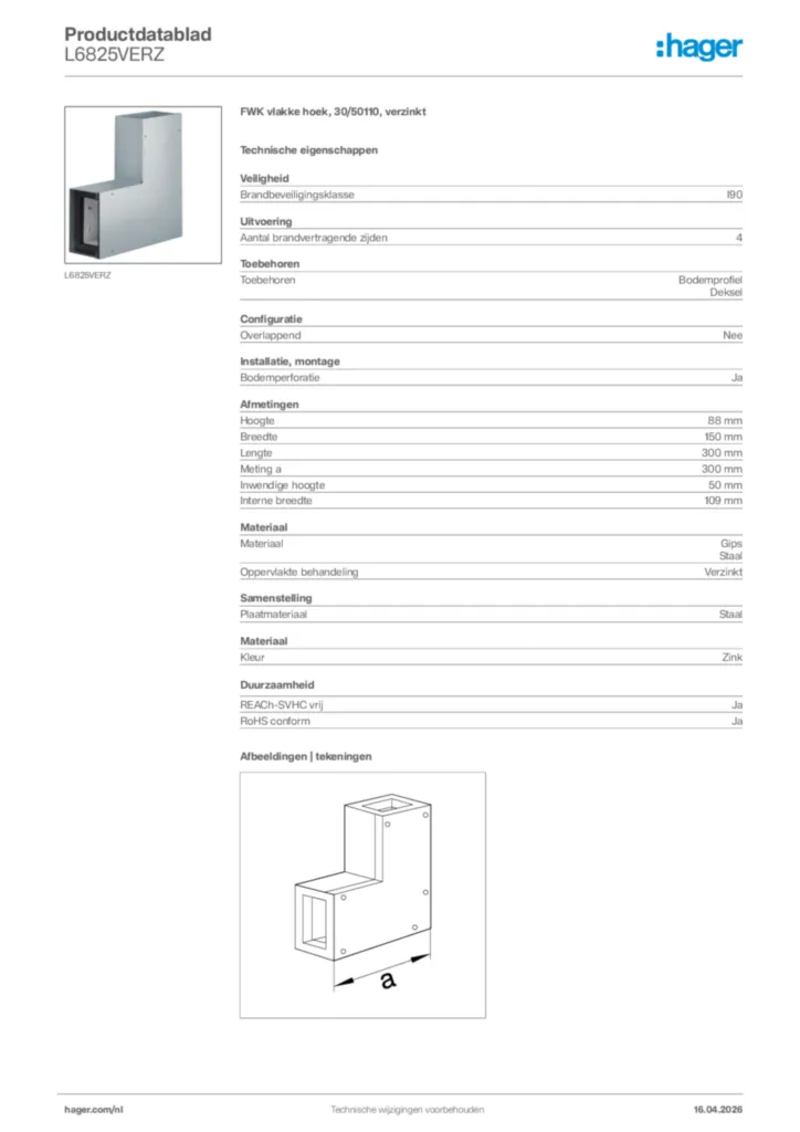 Afbeelding Hager Productdatablad L6825VERZ | Hager Nederland