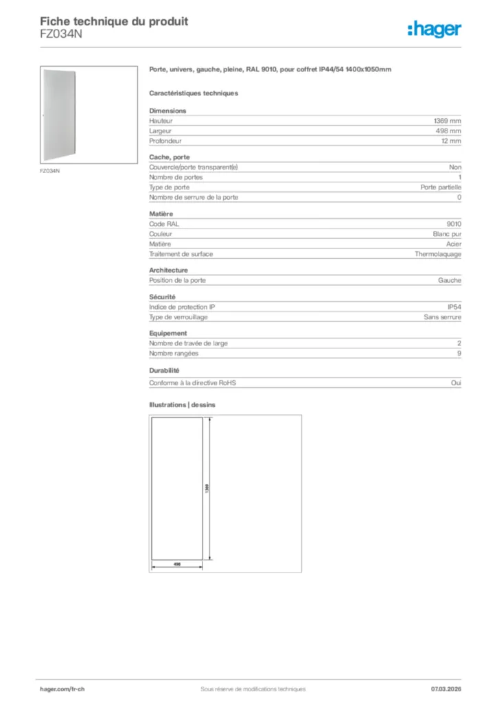 Image Hager Fiche technique du produit FZ034N | Hager Suisse