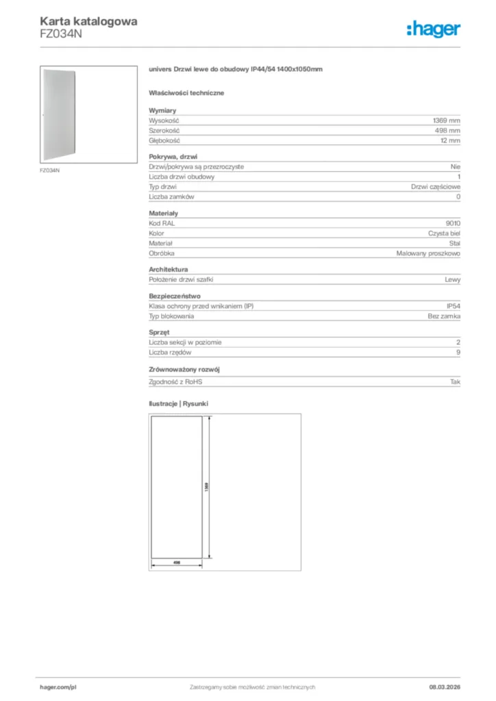Zdjęcie Hager Karta katalogowa FZ034N | Hager Polska