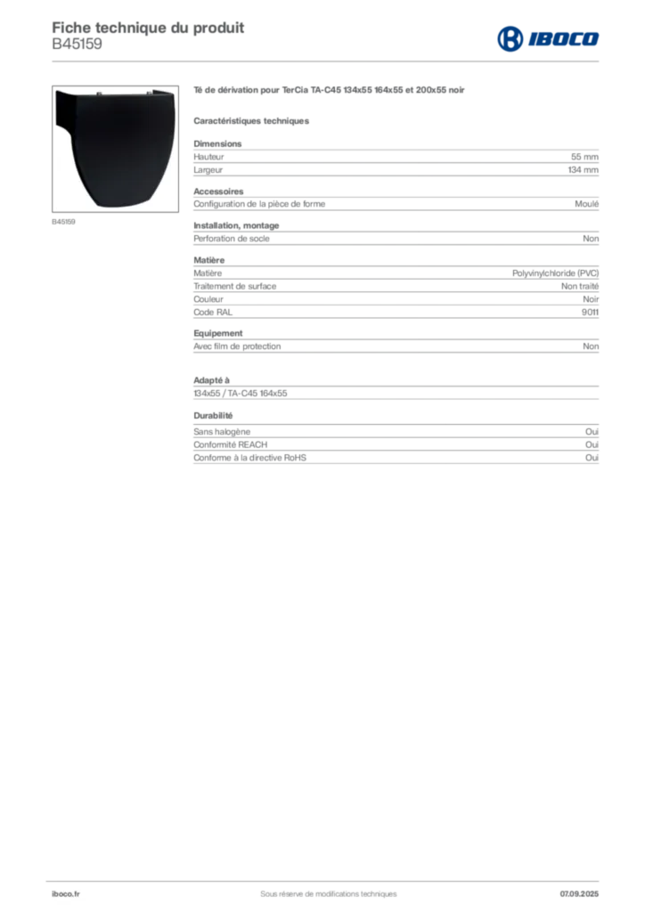 Image Iboco Fiche technique du produit B45159 | Hager France