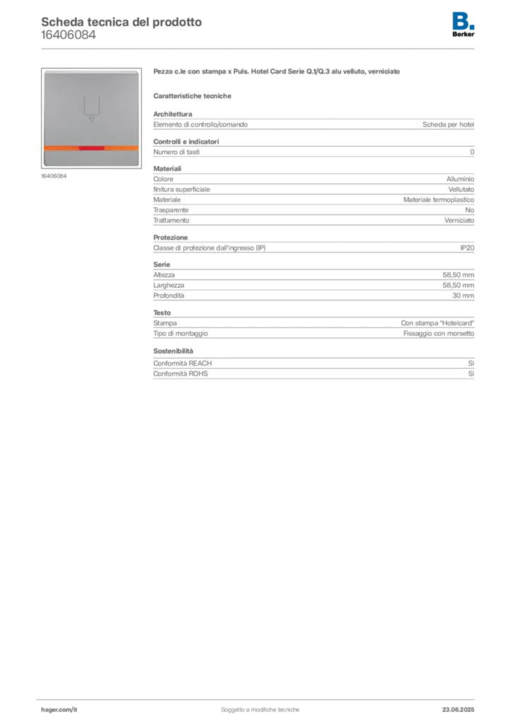 Immagine Berker Scheda tecnica del prodotto 16406084 | Hager Italia