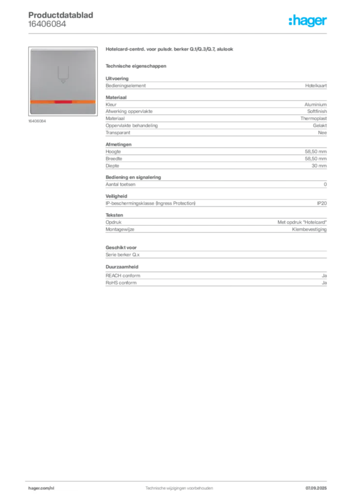 Afbeelding Hager Productdatablad 16406084 | Hager Nederland