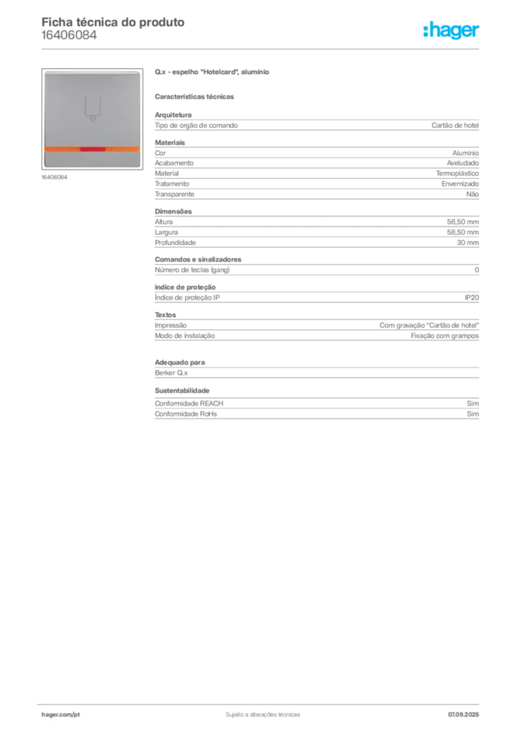 Imagem Hager Ficha técnica do produto 16406084 | Hager Portugal