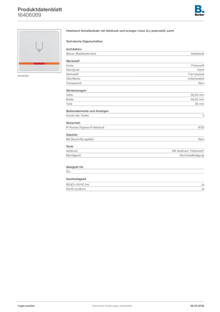 Bild Berker Produktdatenblatt 16406089 | Hager Deutschland