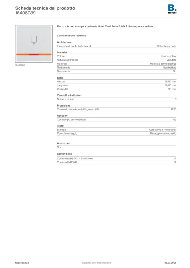 Immagine Berker Scheda tecnica del prodotto 16406089 | Hager Italia