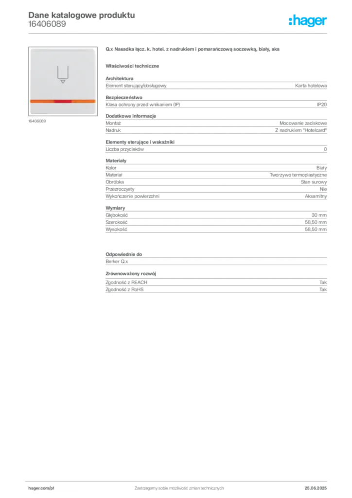 Zdjęcie Hager Karta katalogowa 16406089 | Hager Polska