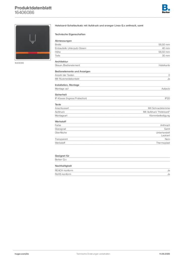 Berker Produktdatenblatt 16406086