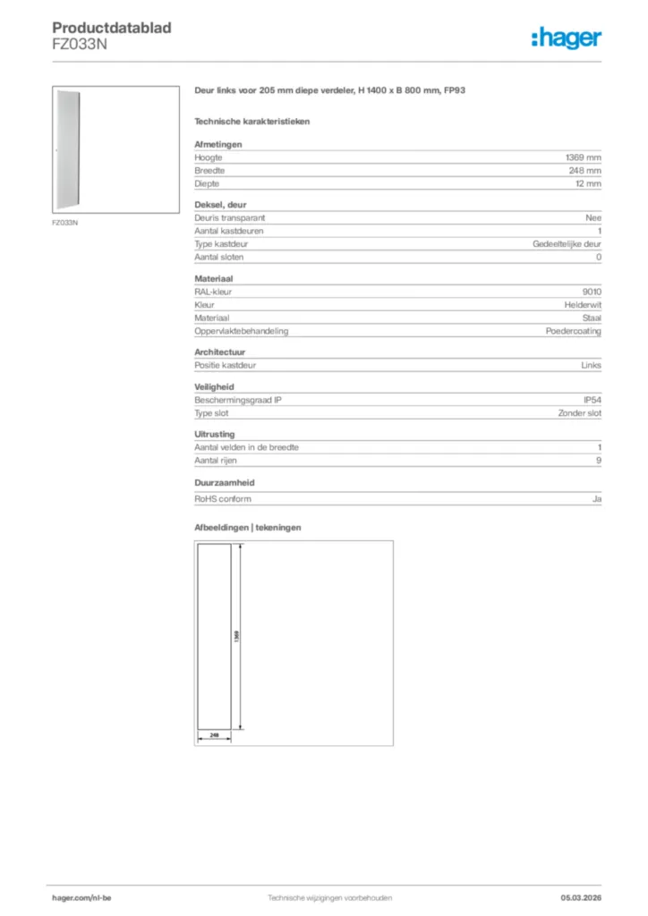 Afbeelding Hager Productdatablad FZ033N | Hager Belgium