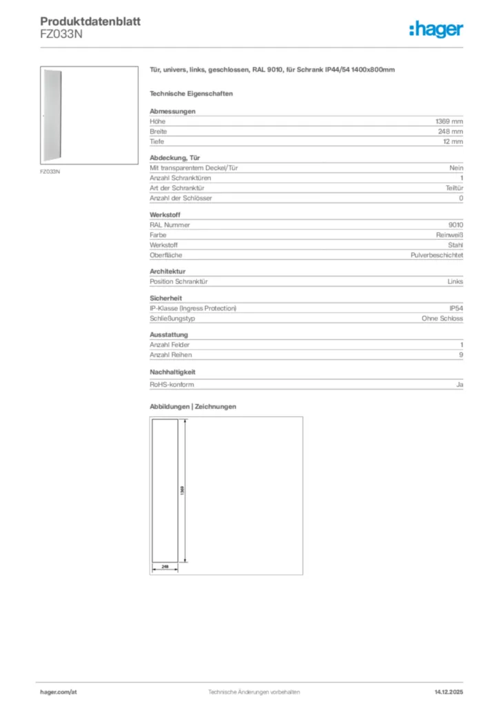 Bild Hager Produktdatenblatt FZ033N | Hager Deutschland