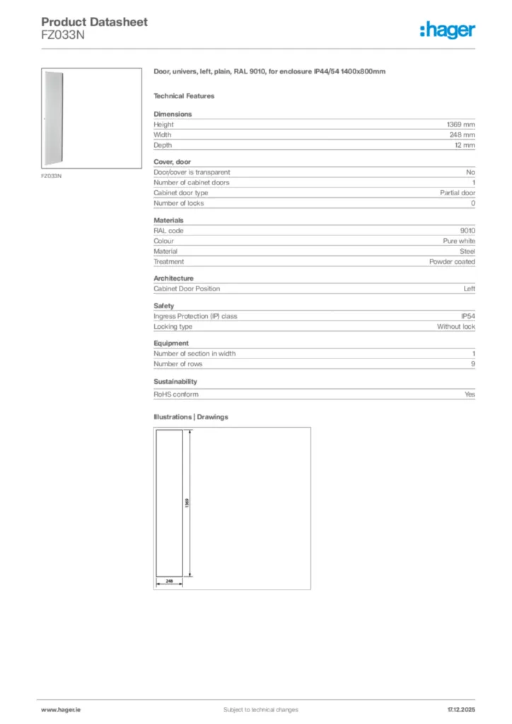 Image Hager Product data sheet FZ033N  | Hager