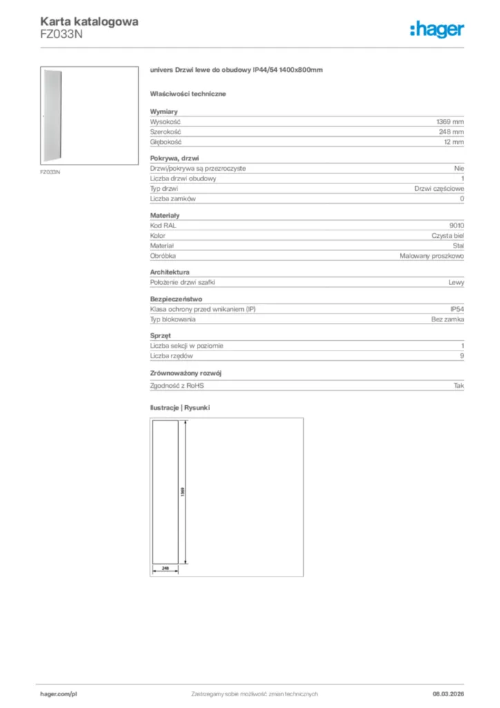 Zdjęcie Hager Karta katalogowa FZ033N | Hager Polska