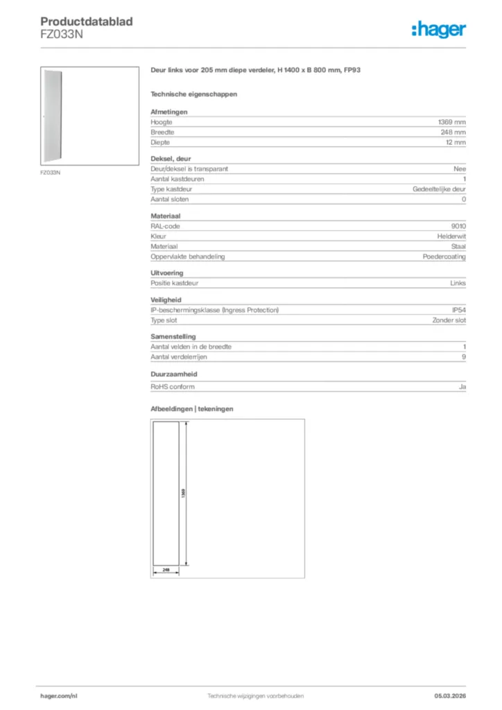 Afbeelding Hager Productdatablad FZ033N | Hager Nederland