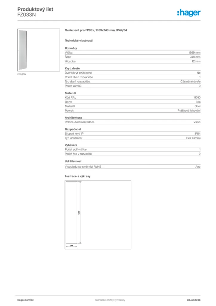 Obrázek Hager Product data sheet FZ033N | Hager