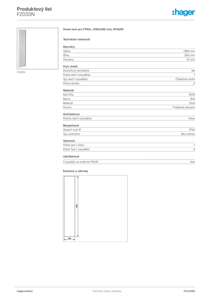 Obrázek Hager Produktový list FZ033N | Hager