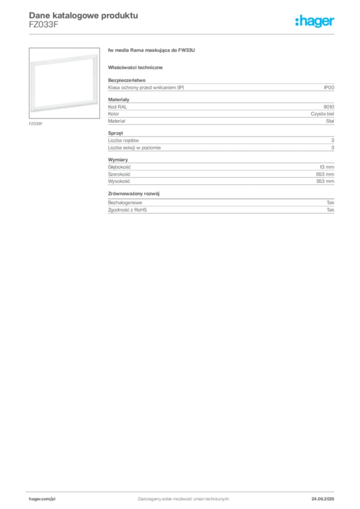 Zdjęcie Hager Karta katalogowa FZ033F | Hager Polska