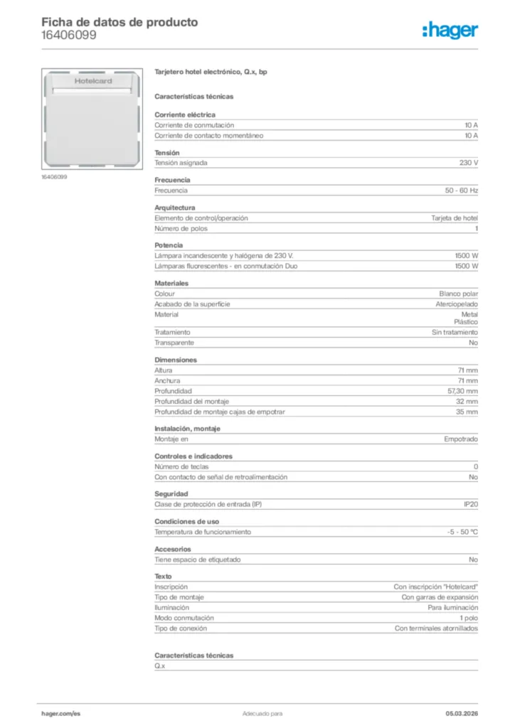 Imagen Hager Ficha de datos de producto 16406099 | Hager España