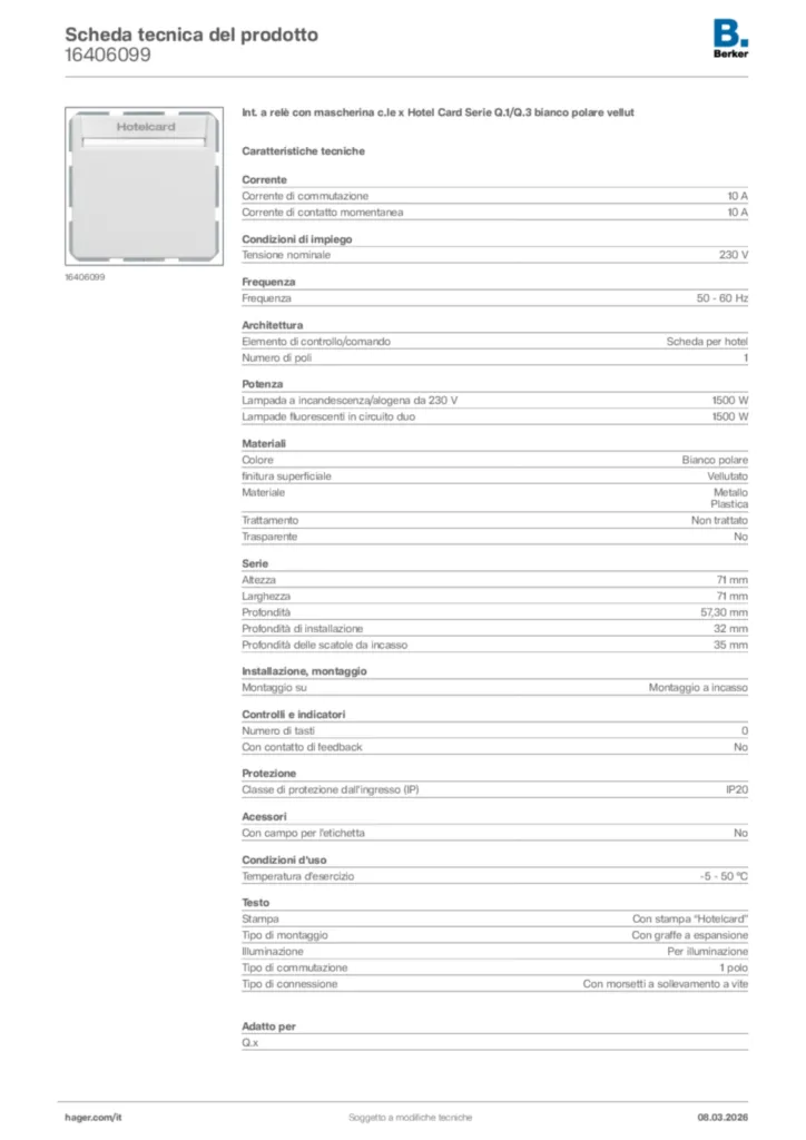 Immagine Berker Scheda tecnica del prodotto 16406099 | Hager Italia