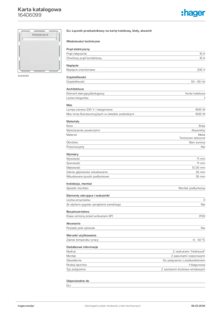 Zdjęcie Hager Karta katalogowa 16406099 | Hager Polska