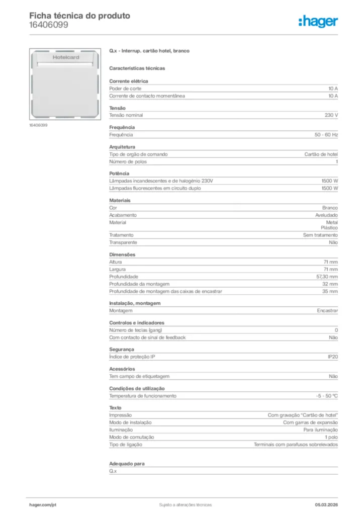 Imagem Hager Ficha técnica do produto 16406099 | Hager Portugal