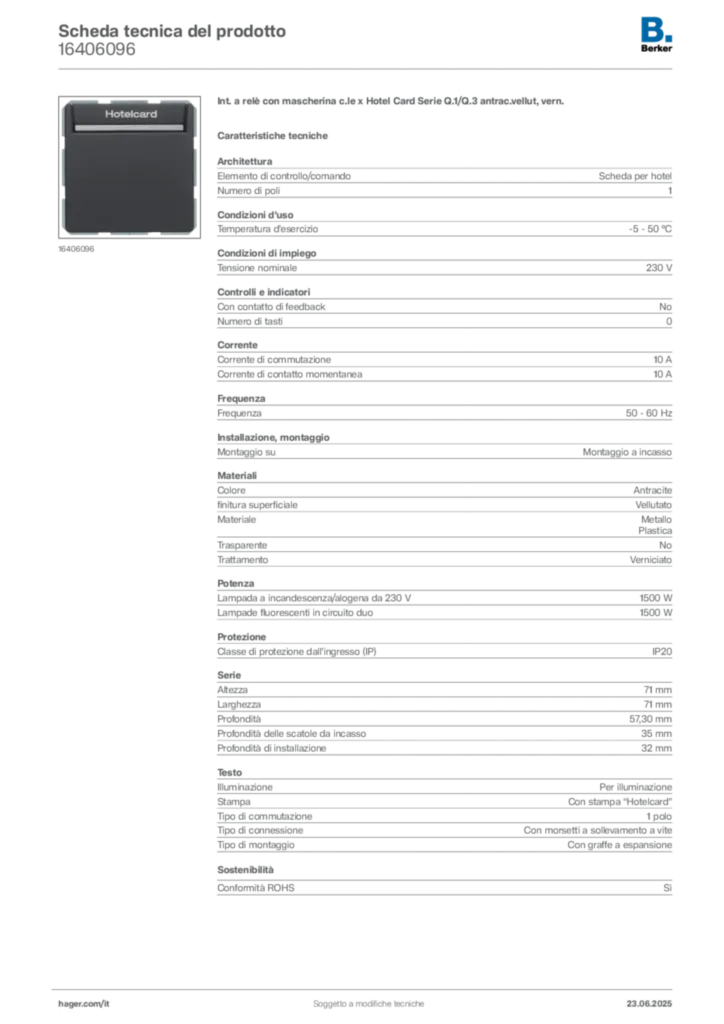 Immagine Berker Scheda tecnica del prodotto 16406096 | Hager Italia