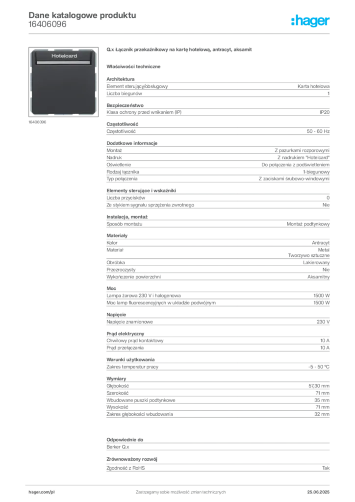 Zdjęcie Hager Karta katalogowa 16406096 | Hager Polska