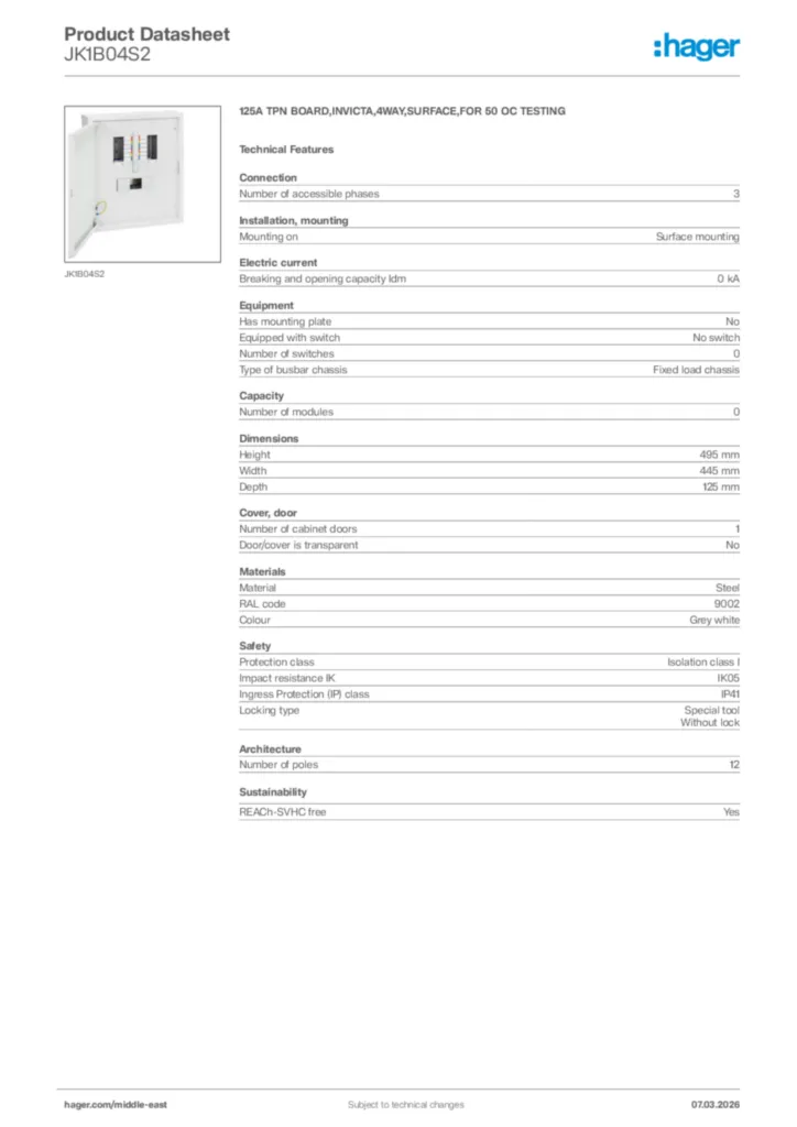 Image Hager Product data sheet JK1B04S2  | Hager
