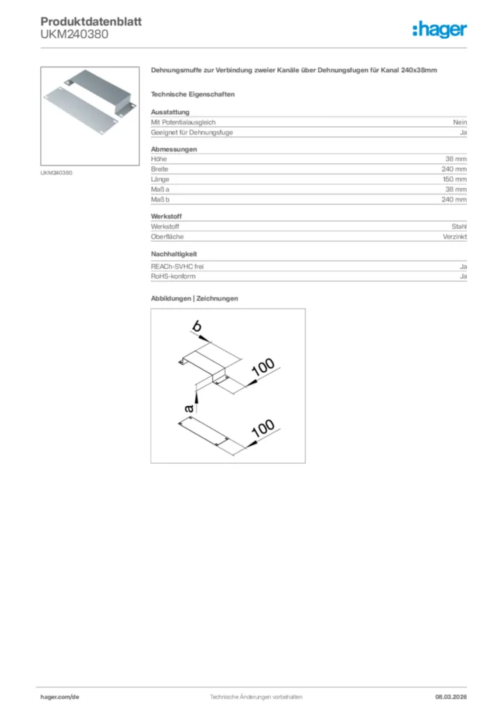 Bild Hager Produktdatenblatt UKM240380 | Hager Deutschland